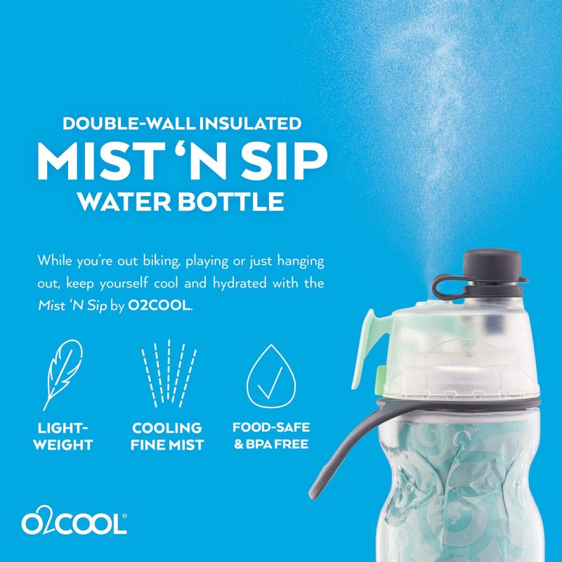 O2COOL Mist 'N Sip Misting Water Bottle 2-in-1 Mist And Sip Function With No Leak Pull Top Spout Reusable Sports Water Bottle - 20 oz (Yoga Mint) - Image 3